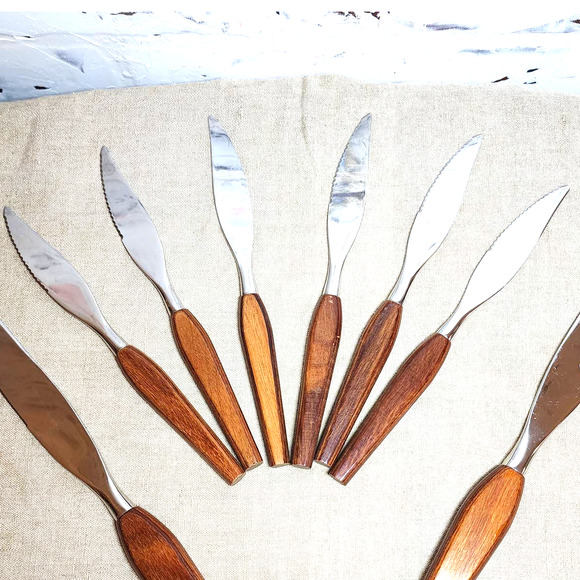 VTG Mid Century Modern Fleetwood Cutlery Flatware Butter/Carving Knives Set/8 - Picture 4 of 5